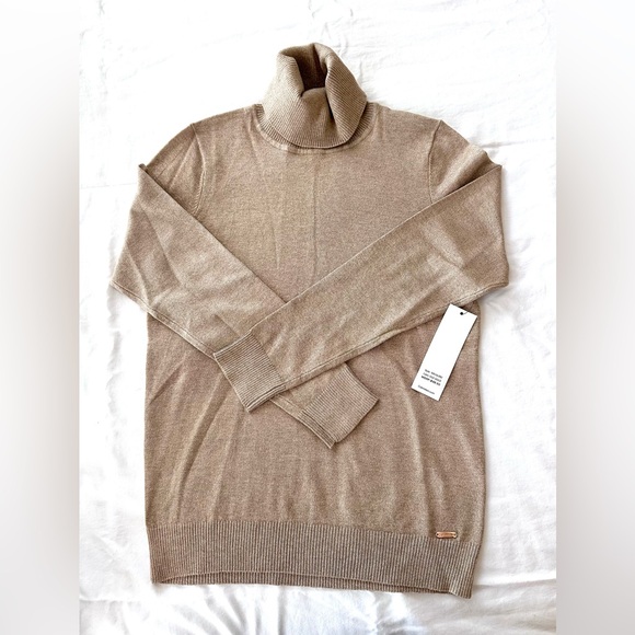 Calvin Klein Metallic Sparkle Gold Turtleneck Sweater NWT - Picture 2 of 8